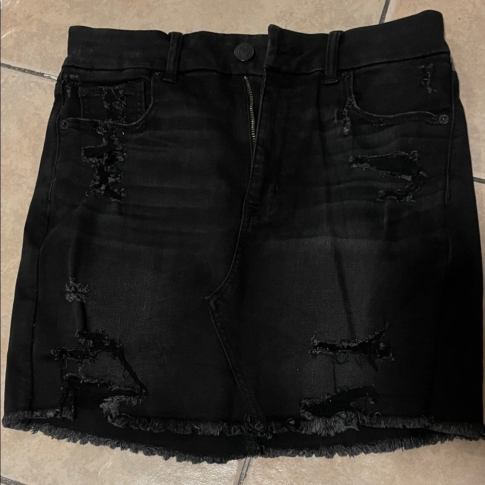 American Eagle Outfitters Distressed Black Mini Skirt